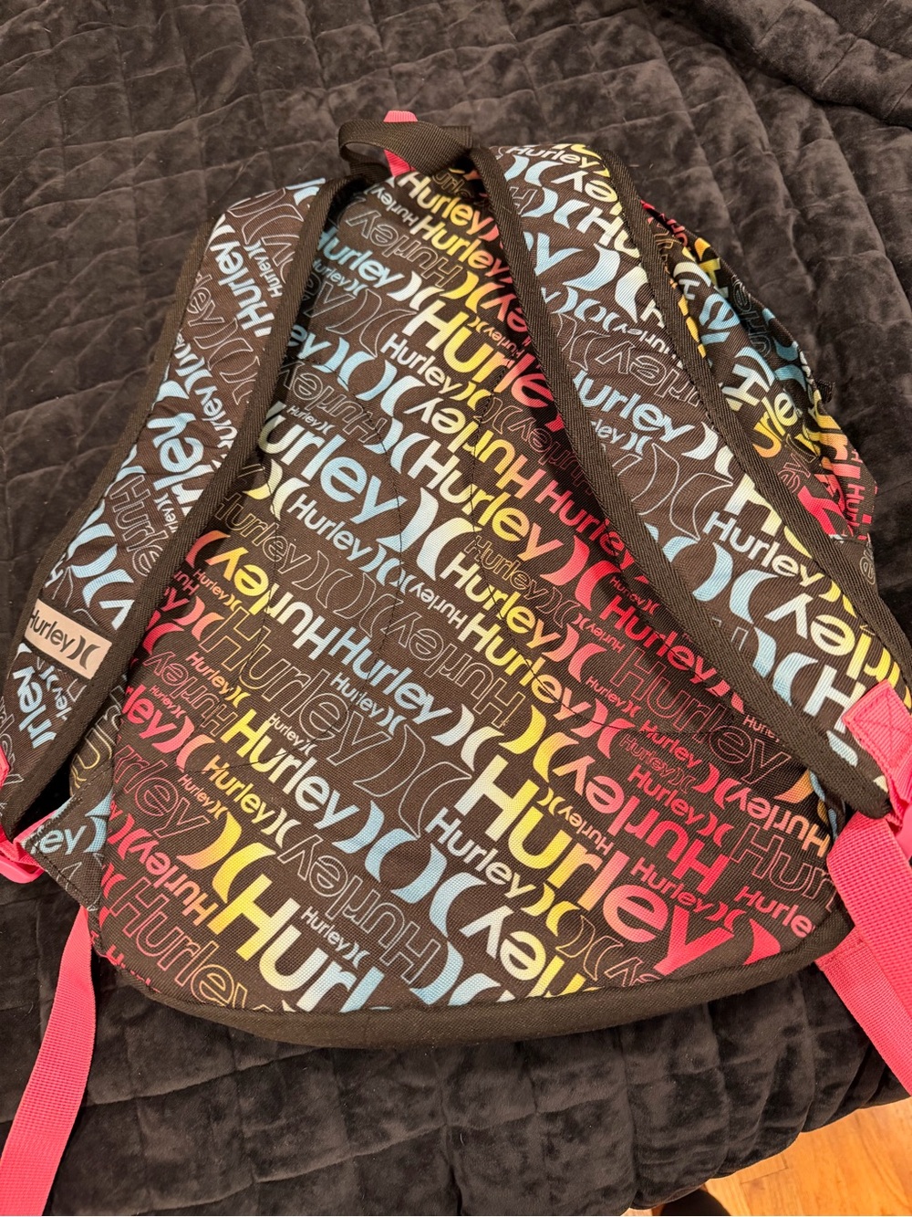 Hurley Brown Backpack with Multicolor Logo Print and Pink Straps